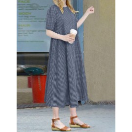 Women Gingham Plaid Crew Neck Casual Short Sleeve Dress Women Gingham Plaid Crew Neck Casual Short Sleeve Dress