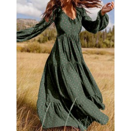 Floral Print Long Sleeves V-neck Casual Dress For Women Floral Print Long Sleeves V-neck Casual Dress For Women