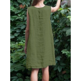 Women Solid Crew Neck Casual Sleeveless Dress With Pocket Women Solid Crew Neck Casual Sleeveless Dress With Pocket