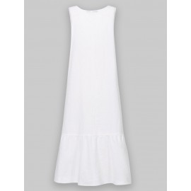 Casual Solid Color Ruffled Hem O-neck Pleated Long Maxi Tiered Dress Casual Solid Color Ruffled Hem O-neck Pleated Long Maxi Tiered Dress