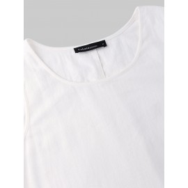 Casual Solid Color Ruffled Hem O-neck Pleated Long Maxi Tiered Dress Casual Solid Color Ruffled Hem O-neck Pleated Long Maxi Tiered Dress