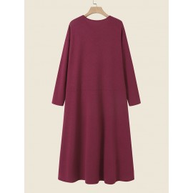 Solid V-neck Long Sleeve Casual Dress For Women Solid V-neck Long Sleeve Casual Dress For Women