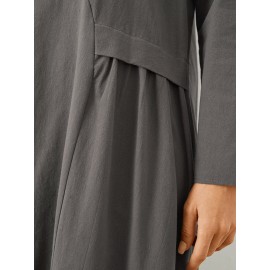 Solid Frog Button Notch Neck Long Sleeve Casual Dress Solid Frog Button Notch Neck Long Sleeve Casual Dress