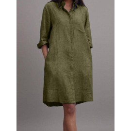 Women Plain Lapel Concealed Placket Casual Shirt Dress Women Plain Lapel Concealed Placket Casual Shirt Dress