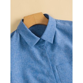 Women Plain Lapel Concealed Placket Casual Shirt Dress Women Plain Lapel Concealed Placket Casual Shirt Dress