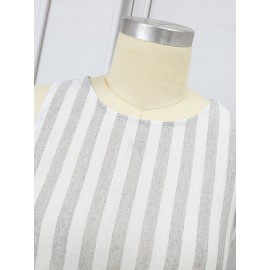 Women Striped Crew Neck High-Low Hem Sleeveless Dress Women Striped Crew Neck High-Low Hem Sleeveless Dress
