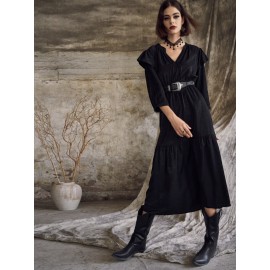 Solid V-neck Tiered 3/4 Sleeve Dress For Women Solid V-neck Tiered 3/4 Sleeve Dress For Women