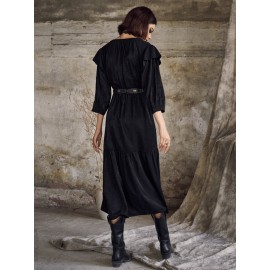 Solid V-neck Tiered 3/4 Sleeve Dress For Women Solid V-neck Tiered 3/4 Sleeve Dress For Women