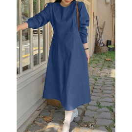 Solid Long Sleeve Casual A-line Denim Dress Solid Long Sleeve Casual A-line Denim Dress