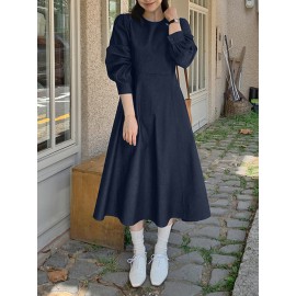 Solid Long Sleeve Casual A-line Denim Dress Solid Long Sleeve Casual A-line Denim Dress