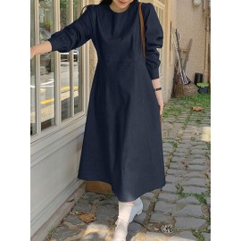 Solid Long Sleeve Casual A-line Denim Dress Solid Long Sleeve Casual A-line Denim Dress