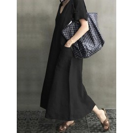 Vintage Short Sleeve V Neck Pockets Dress Vintage Short Sleeve V Neck Pockets Dress