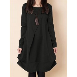 Women Solid Long Sleeve Crew Neck Casual Dress Women Solid Long Sleeve Crew Neck Casual Dress