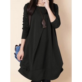 Women Solid Long Sleeve Crew Neck Casual Dress Women Solid Long Sleeve Crew Neck Casual Dress