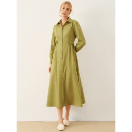 Solid Long Sleeve Button Front Lapel Shirt Dress Solid Long Sleeve Button Front Lapel Shirt Dress