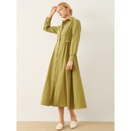 Solid Long Sleeve Button Front Lapel Shirt Dress Solid Long Sleeve Button Front Lapel Shirt Dress