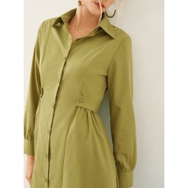 Solid Long Sleeve Button Front Lapel Shirt Dress Solid Long Sleeve Button Front Lapel Shirt Dress