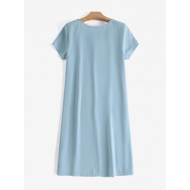 Women Floral Embroidered Crew Neck Casual Short Sleeve Dress Women Floral Embroidered Crew Neck Casual Short Sleeve Dress