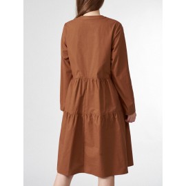 Solid Button Half Placket Long Sleeve Stand Collar Dress Solid Button Half Placket Long Sleeve Stand Collar Dress