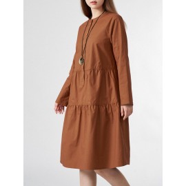 Solid Button Half Placket Long Sleeve Stand Collar Dress Solid Button Half Placket Long Sleeve Stand Collar Dress
