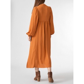 Solid Slit Tie Front Long Sleeve V-neck Casual Dress Solid Slit Tie Front Long Sleeve V-neck Casual Dress