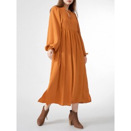 Solid Slit Tie Front Long Sleeve V-neck Casual Dress Solid Slit Tie Front Long Sleeve V-neck Casual Dress