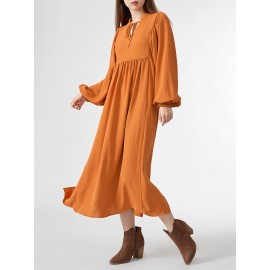 Solid Slit Tie Front Long Sleeve V-neck Casual Dress Solid Slit Tie Front Long Sleeve V-neck Casual Dress