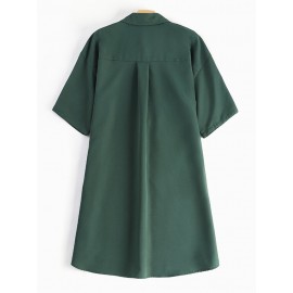 Women Solid Lapel Double Pocket Button Front Shirt Dress Women Solid Lapel Double Pocket Button Front Shirt Dress