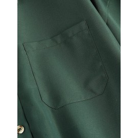 Women Solid Lapel Double Pocket Button Front Shirt Dress Women Solid Lapel Double Pocket Button Front Shirt Dress