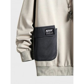 Mens Striped Patchwork Flap Pocket Crew Neck Pullover Sweatshirts Winter Mens Striped Patchwork Flap Pocket Crew Neck Pullover Sweatshirts Winter