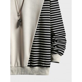 Mens Striped Patchwork Flap Pocket Crew Neck Pullover Sweatshirts Winter Mens Striped Patchwork Flap Pocket Crew Neck Pullover Sweatshirts Winter