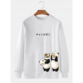 Mens Japanese Cartoon Panda Cat Print Crew Neck Pullover Sweatshirts Mens Japanese Cartoon Panda Cat Print Crew Neck Pullover Sweatshirts