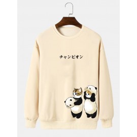 Mens Japanese Cartoon Panda Cat Print Crew Neck Pullover Sweatshirts Mens Japanese Cartoon Panda Cat Print Crew Neck Pullover Sweatshirts
