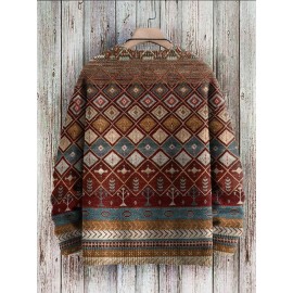Mens Vintage Ethnic Geometric Pattern Crew Neck Pullover Sweatshirts Winter Mens Vintage Ethnic Geometric Pattern Crew Neck Pullover Sweatshirts Winter