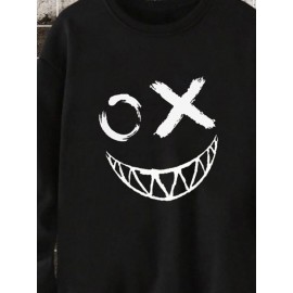 Mens Funny Smile Face Print Crew Neck Pullover Sweatshirts Winter Mens Funny Smile Face Print Crew Neck Pullover Sweatshirts Winter