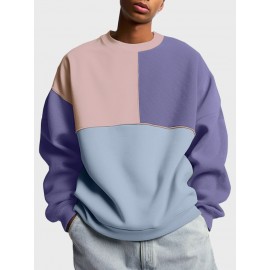 Mens Color Block Patchwork Crew Neck Loose Pullover Sweatshirts Mens Color Block Patchwork Crew Neck Loose Pullover Sweatshirts