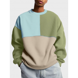 Mens Color Block Patchwork Crew Neck Loose Pullover Sweatshirts Mens Color Block Patchwork Crew Neck Loose Pullover Sweatshirts