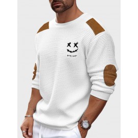 Mens Smile Embroidered Contrast Patchwork Crew Neck Pullover Sweatshirts Winter Mens Smile Embroidered Contrast Patchwork Crew Neck Pullover Sweatshirts Winter