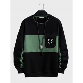 Mens Smile Face Print Patchwork Crew Neck Pullover Sweatshirts Winter Mens Smile Face Print Patchwork Crew Neck Pullover Sweatshirts Winter
