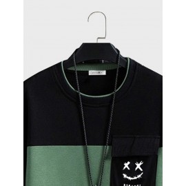 Mens Smile Face Print Patchwork Crew Neck Pullover Sweatshirts Winter Mens Smile Face Print Patchwork Crew Neck Pullover Sweatshirts Winter