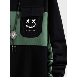 Mens Smile Face Print Patchwork Crew Neck Pullover Sweatshirts Winter Mens Smile Face Print Patchwork Crew Neck Pullover Sweatshirts Winter