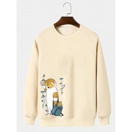 Mens Cute Cat Side Print Crew Neck Pullover Sweatshirts Mens Cute Cat Side Print Crew Neck Pullover Sweatshirts