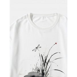 Mens Dragonfly Ink Painting Print Crew Neck Pullover Sweatshirts Winter Mens Dragonfly Ink Painting Print Crew Neck Pullover Sweatshirts Winter