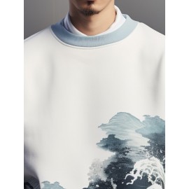 Mens Japanese Wave Ukiyoe Print Crew Neck Pullover Sweatshirts Mens Japanese Wave Ukiyoe Print Crew Neck Pullover Sweatshirts