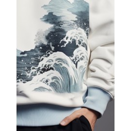 Mens Japanese Wave Ukiyoe Print Crew Neck Pullover Sweatshirts Mens Japanese Wave Ukiyoe Print Crew Neck Pullover Sweatshirts