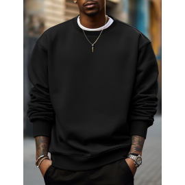 Mens Solid Crew Neck Casual Loose Pullover Sweatshirts Mens Solid Crew Neck Casual Loose Pullover Sweatshirts