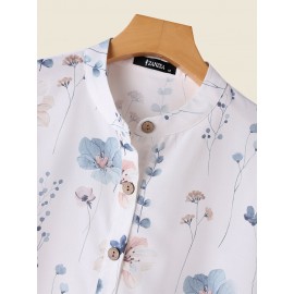 Floral Plant Print Half Button Texture Roll Up Sleeve Shirt Floral Plant Print Half Button Texture Roll Up Sleeve Shirt