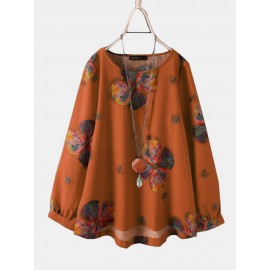 Calico Print O-neck Long Sleeve Casual Blouse For Women Calico Print O-neck Long Sleeve Casual Blouse For Women