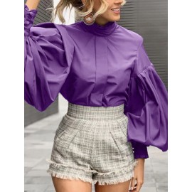 Solid Color Long Lantern Sleeve Ruffle Shirt For Women Solid Color Long Lantern Sleeve Ruffle Shirt For Women