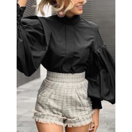 Solid Color Long Lantern Sleeve Ruffle Shirt For Women Solid Color Long Lantern Sleeve Ruffle Shirt For Women
